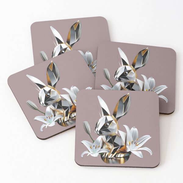 Item preview, Geometric Rabbit | Silver and Gold Chrome Design with White Lily Flowers designed and sold by Naturalite19.