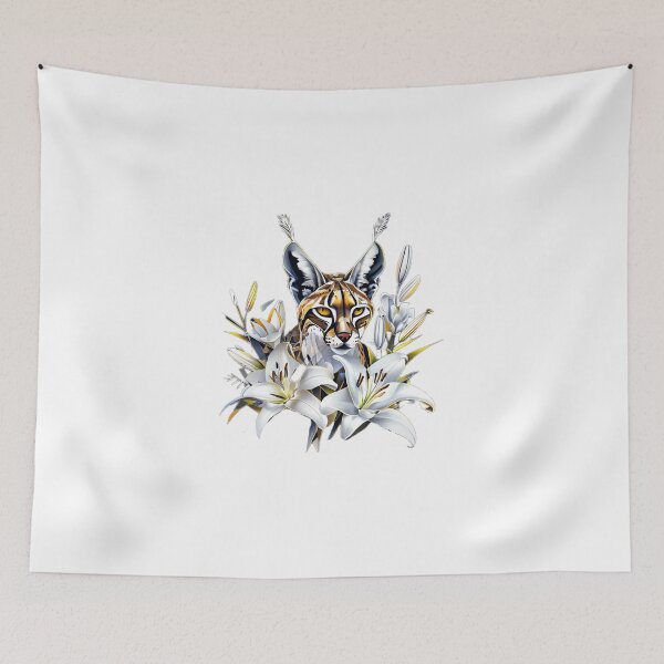 Item preview, Geometric Caracal | Silver and Gold Metallic Feline with White Lily Flowers designed and sold by Naturalite19.