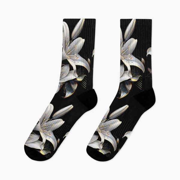 Item preview, White Lily Flowers | Chrome and Gold Highlights on Black Background designed and sold by Naturalite19.