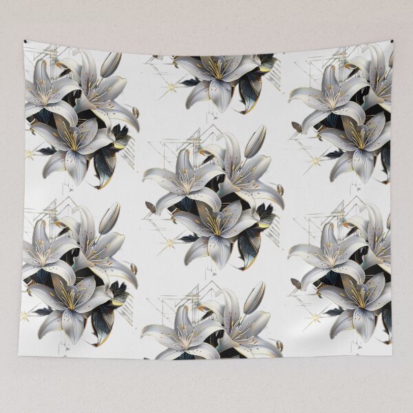 Item preview, White Lily Flowers | Chrome and Gold Highlights on Black Background designed and sold by Naturalite19.