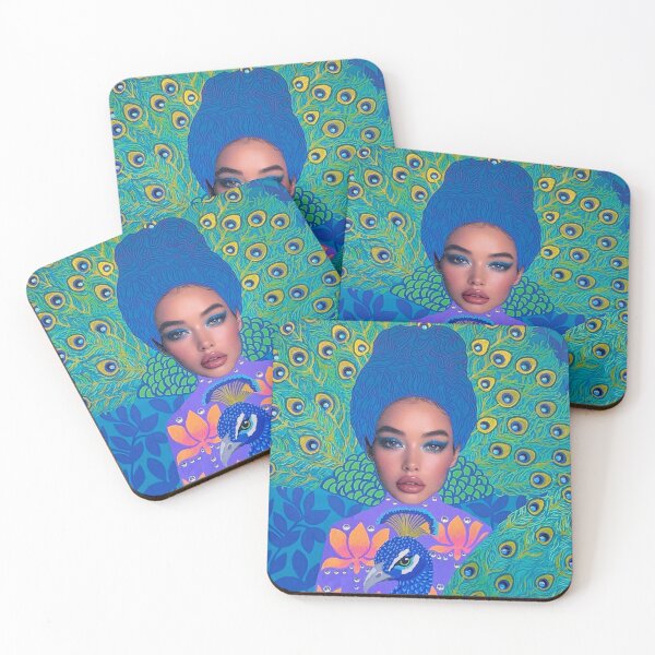 Item preview, Divine Rebirth – Surrealist Female Portrait and Peacock in Vibrant Colors designed and sold by Isabelle Langlois.