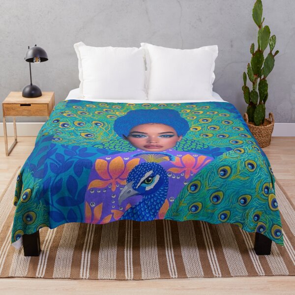 Item preview, Divine Rebirth – Surrealist Female Portrait and Peacock in Vibrant Colors designed and sold by Isabelle Langlois.