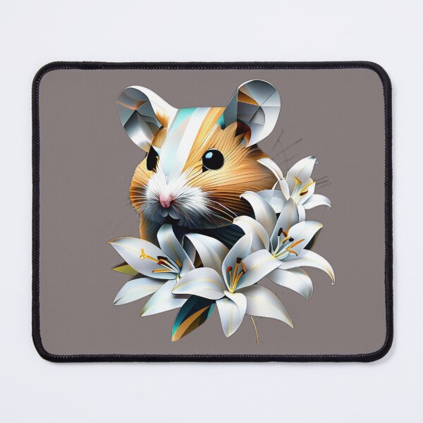 Item preview, Geometric Hamster with White Lilies | Chrome and Gold Floral Art designed and sold by Naturalite19.
