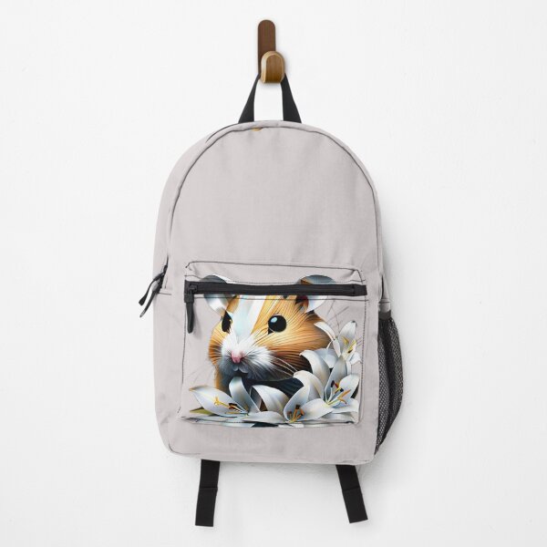Item preview, Geometric Hamster with White Lilies | Chrome and Gold Floral Art designed and sold by Naturalite19.