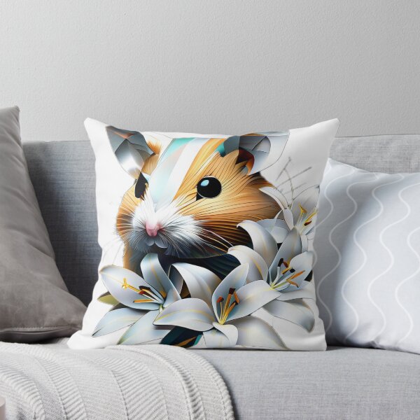 Item preview, Geometric Hamster with White Lilies | Chrome and Gold Floral Art designed and sold by Naturalite19.