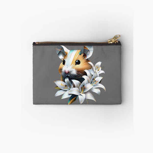 Item preview, Geometric Hamster with White Lilies | Chrome and Gold Floral Art designed and sold by Naturalite19.