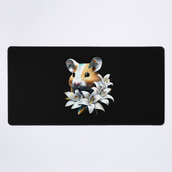 Item preview, Geometric Hamster with White Lilies | Chrome and Gold Floral Art designed and sold by Naturalite19.