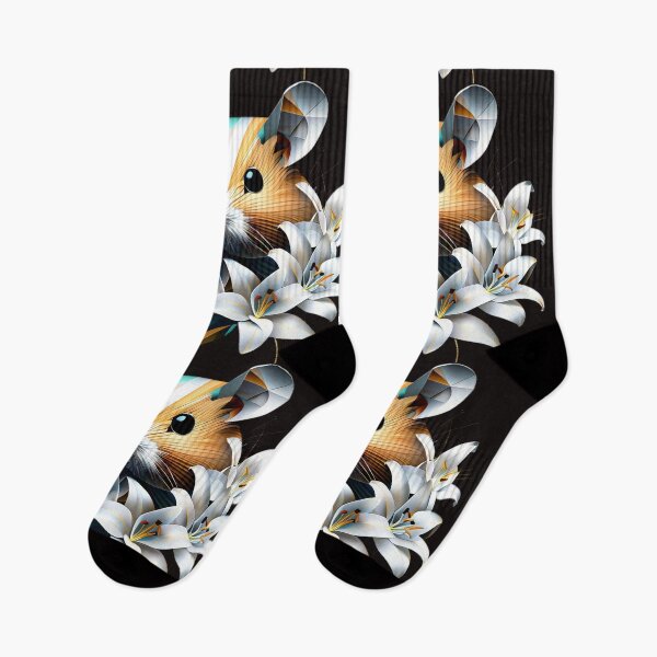 Item preview, Geometric Hamster with White Lilies | Chrome and Gold Floral Art designed and sold by Naturalite19.