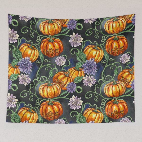 Item preview, Moonlit Pumpkin Garden – Elegant Halloween Watercolor Pattern designed and sold by skysshobu.