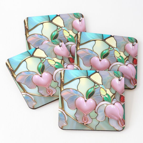 Item preview, BLEEDING HEART FLOWERS * Pink Floral Botanical Nature Landscape Bejeweled Stained Glass Art ~ Coastal Seaside Cottage Core Holiday Christmas Birthday Bridal/Baby Shower GIFT designed and sold by Spinning Plates 360.