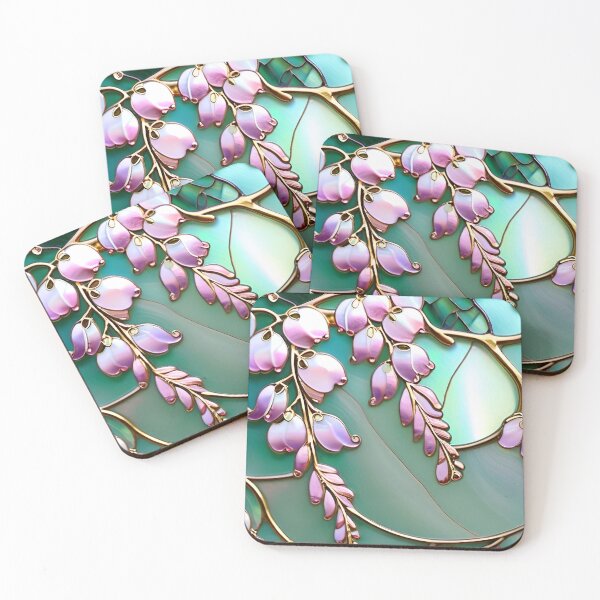 Item preview, WISTERIA FLOWERS * Pink Floral Botanical Nature Landscape Bejeweled Stained Glass ~ Coastal Seaside Cottage Core Holiday Christmas Birthday Bridal/Baby Shower Wedding GIFT designed and sold by Spinning Plates 360.