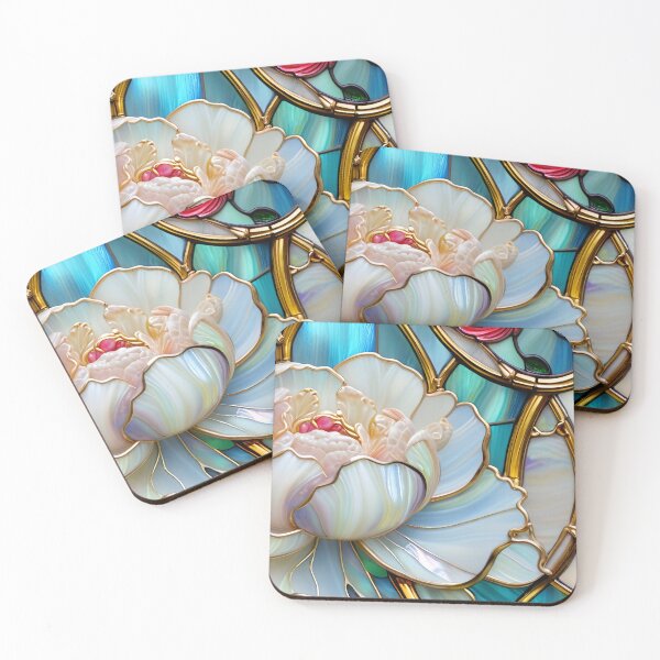 Item preview, PEONY FLOWERS * Blue Floral Botanical Nature Landscape Bejeweled Stained Glass ~ Coastal Seaside Cottage Core Holiday Christmas Birthday Bridal/Baby Shower Wedding GIFT designed and sold by Spinning Plates 360.