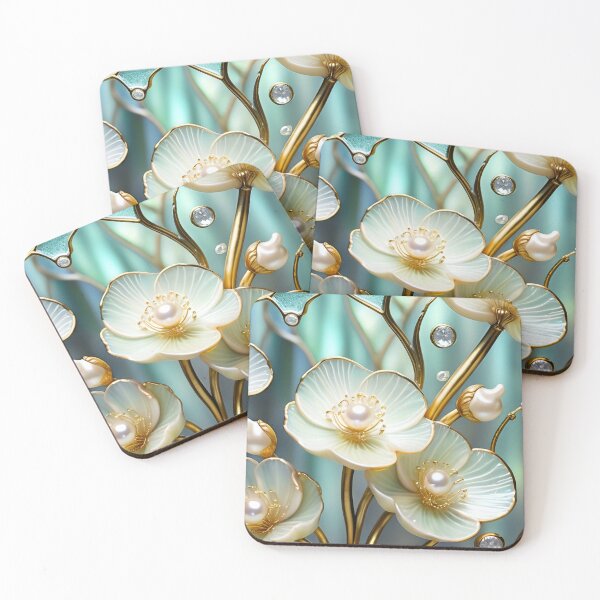 Item preview, CHERRY BLOSSOM FLOWERS * White Japanese Sakura Floral Botanical Nature Landscape Bejeweled Stained Glass ~ Coastal Seaside Cottage Core Holiday Christmas Birthday Bridal/Baby Shower Wedding GIFT designed and sold by Spinning Plates 360.