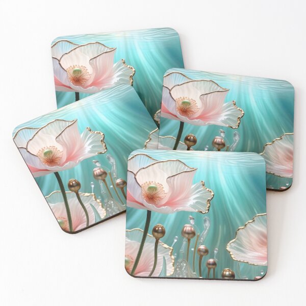 Item preview, POPPY FLOWERS * Pink Floral Botanical Nature Landscape Bejeweled Stained Glass ~ Coastal Seaside Cottage Core Holiday Christmas Birthday Bridal/Baby Shower Wedding AirBnB GIFT designed and sold by Spinning Plates 360.