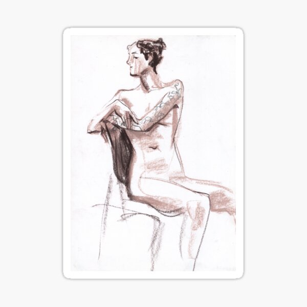 Nude Model, Naked Woman, Artistic Nudity, Sepia Brownscale Sticker