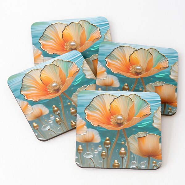 Item preview, POPPY FLOWERS * Orange Floral Botanical Nature Landscape Bejeweled Stained Glass ~ Coastal Seaside Cottage Core Holiday Christmas Birthday Bridal/Baby Shower Wedding AirBnB GIFT designed and sold by Spinning Plates 360.