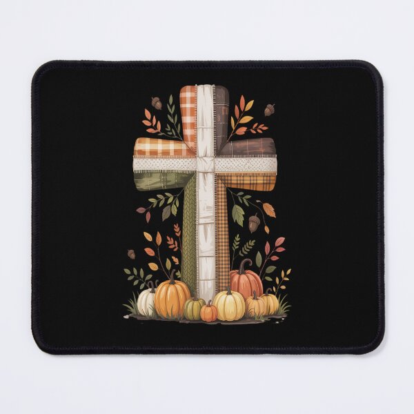 Item preview, Thanksiging wooden cross stands surrounded by pumpkins foliage designed and sold by VladoZork.