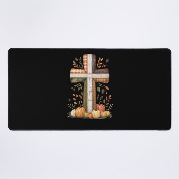 Item preview, Thanksiging wooden cross stands surrounded by pumpkins foliage designed and sold by VladoZork.