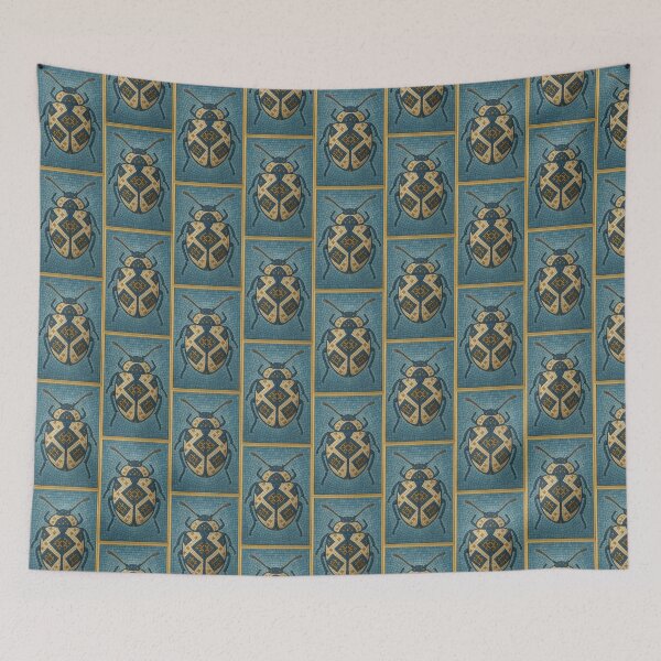 Item preview, Geometric Mosaic Beetle – Blue and Gold Insect Art Design designed and sold by ldjcustomdesign.