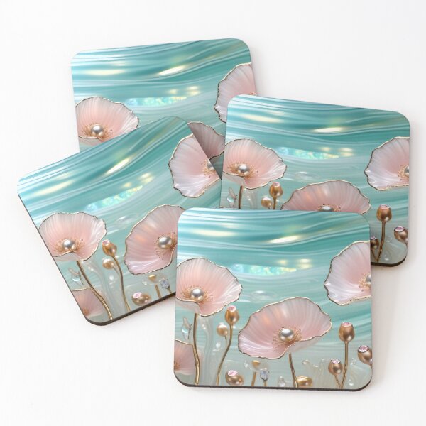 Item preview, POPPY FLOWERS * Pink Floral Botanical Nature Landscape Bejeweled Stained Glass ~ Coastal Seaside Cottage Core Holiday Christmas Birthday Bridal/Baby Shower Wedding AirBnB GIFT designed and sold by Spinning Plates 360.