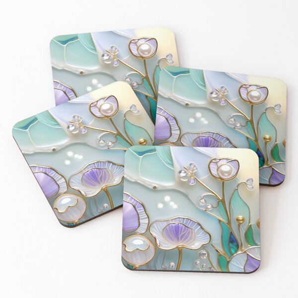 Item preview, COASTAL POPPY FLOWERS * Lilac Floral Botanical Nature Landscape Bejeweled Stained Glass ~ Coastal Seaside Cottage Core Holiday Christmas Birthday Bridal/Baby Shower Wedding AirBnB GIFT designed and sold by Spinning Plates 360.