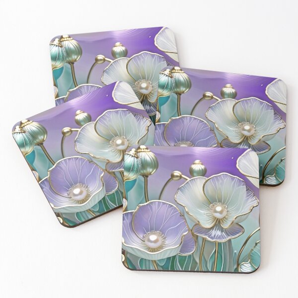 Item preview, COTTAGE POPPY FLOWERS * Violet Mint Floral Botanical Nature Landscape Bejeweled Stained Glass ~ Coastal Seaside Cottage Core Holiday Christmas Birthday Bridal/Baby Shower Wedding AirBnB GIFT designed and sold by Spinning Plates 360.