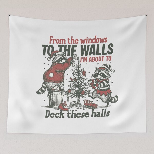 Item preview, Deck These Halls Raccoon Christmas designed and sold by sapnaela.