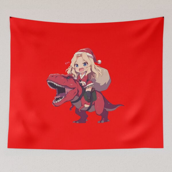 Artikelvorschau, Kay Christmas Dinosaur Ride Girls Und Panzer Anime Chibi Style entworfen und verkauft von Raslbazola.