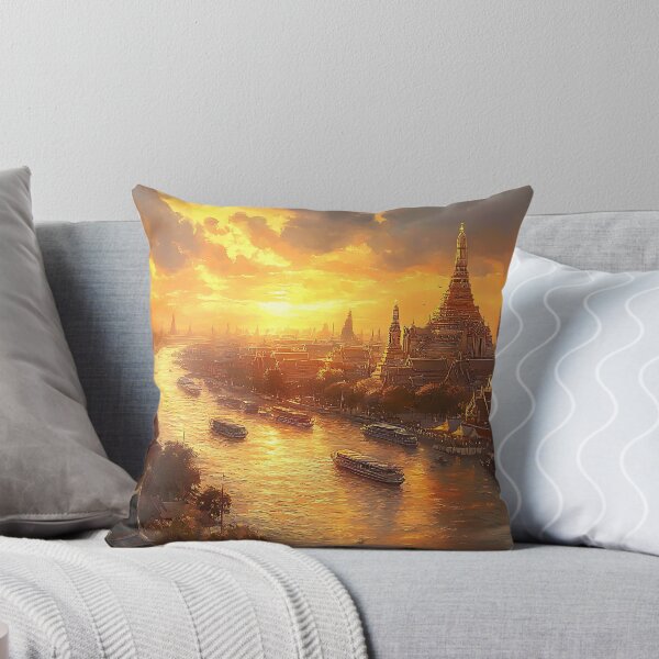 Item preview, Golden Sunset Over Bangkok – Wat Arun Thai Temple, Chao Phraya River Painting designed and sold by vallass.