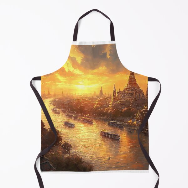 Item preview, Golden Sunset Over Bangkok – Wat Arun Thai Temple, Chao Phraya River Painting designed and sold by vallass.