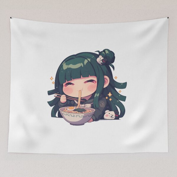 Item preview, Maki Harukawa Eating Ramen Cute Chibi Danganronpa Anime Kawaii designed and sold by Raslbazola.
