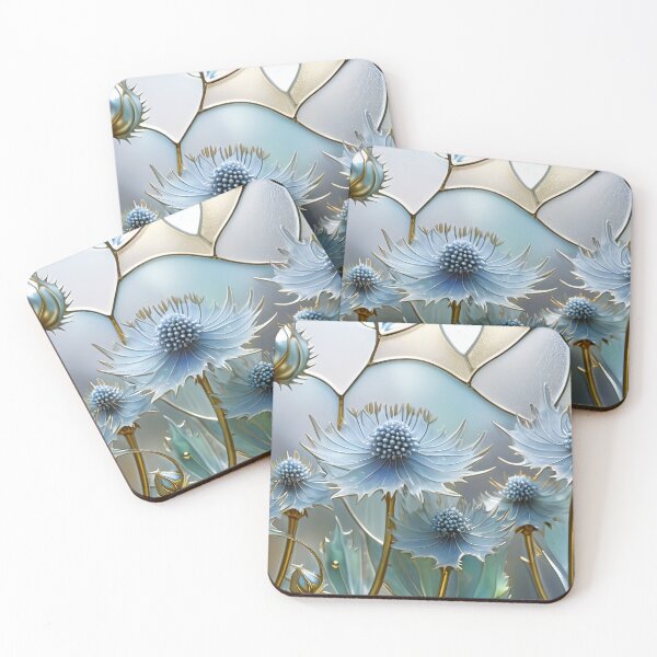 Item preview, FARMHOUSE ERYNGIUM FLOWERS * Prickly Blue Floral Botanical Nature Landscape Bejeweled Stained Glass ~ Coastal Seaside Cottage Core Holiday Christmas Birthday Bridal/Baby Shower Wedding AirBnB GIFT designed and sold by Spinning Plates 360.