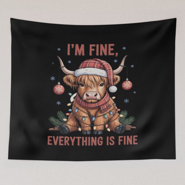 Item preview, I'm Fine Everything is Fine Christmas  Funny Highland Cow Holiday Lights with Santa Hat designed and sold by HaileyRobel.