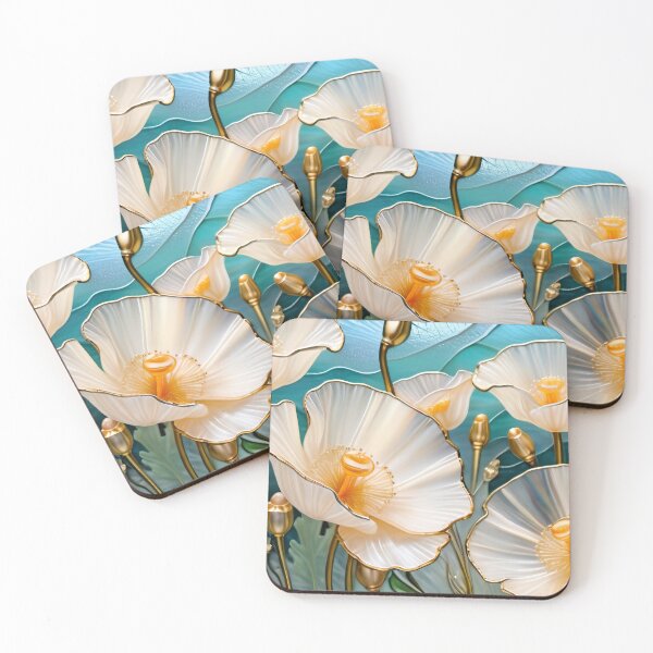 Item preview, FARMHOUSE POPPY FLOWERS * Tangerine Cream Floral Botanical Nature Landscape Bejeweled Stained Glass ~ Coastal Seaside Cottage Core Holiday Christmas Birthday Bridal/Baby Shower Wedding AirBnB GIFT designed and sold by Spinning Plates 360.