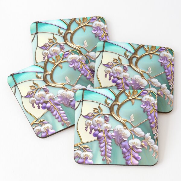 Item preview, ROMANTIC WISTERIA FLOWERS * Purple Pink Floral Botanical Nature Landscape Bejeweled Stained Glass ~ Coastal Seaside Cottage Core Holiday Christmas Birthday Bridal/Baby Shower Wedding AirBnB GIFT designed and sold by Spinning Plates 360.