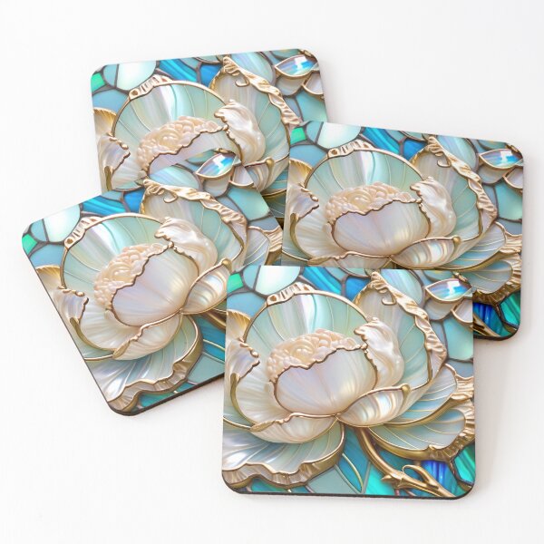 Item preview, ROMANTIC PEONY FLOWERS * White Seafoam Floral Botanical Nature Landscape Bejeweled Stained Glass ~ Coastal Seaside Cottage Core Holiday Christmas Birthday Bridal/Baby Shower Wedding AirBnB GIFT designed and sold by Spinning Plates 360.