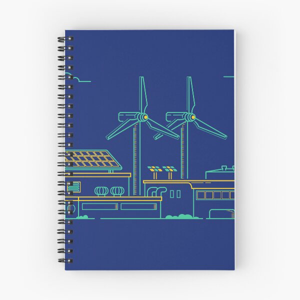 Item preview, concept of green factory, lined graphic of industry buildings  and ecological machinery designed and sold by NiamLab.