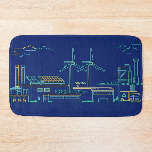 Item preview, concept of green factory, lined graphic of industry buildings  and ecological machinery designed and sold by NiamLab.