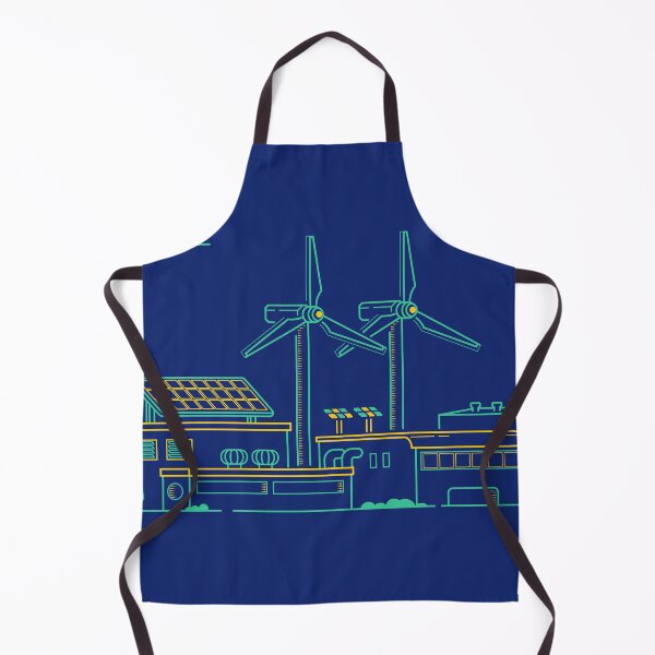 Item preview, concept of green factory, lined graphic of industry buildings and ecological machinery designed and sold by NiamLab.