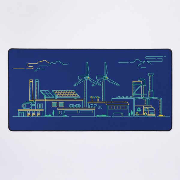 Item preview, concept of green factory, lined graphic of industry buildings and ecological machinery designed and sold by NiamLab.