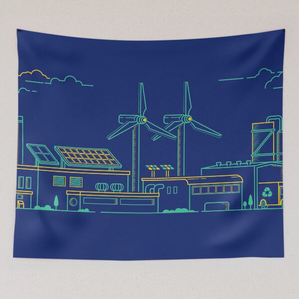 Item preview, concept of green factory, lined graphic of industry buildings  and ecological machinery designed and sold by NiamLab.