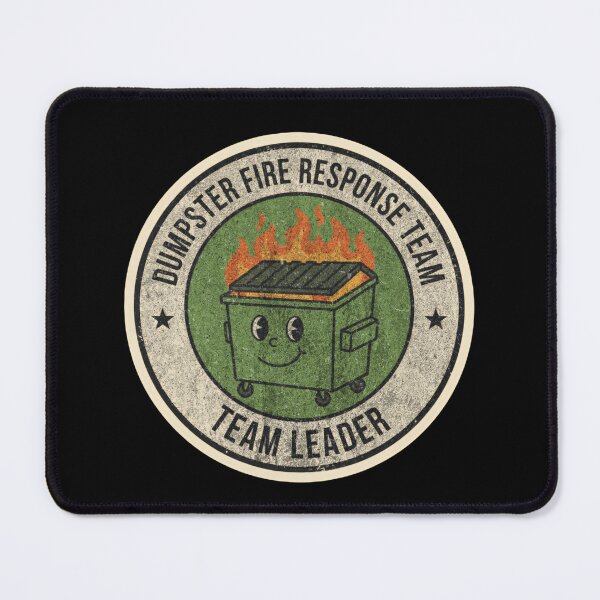 Item preview, Funny Dumpster Fire Response Team Leader – Dirty Smiley Trash Bin Humor designed and sold by SkeletonsDanger.