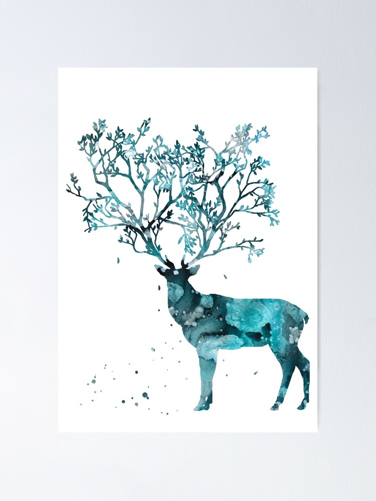 Deer Watercolor Painting Stag Elk Patronus Nursery Wall Art Decor