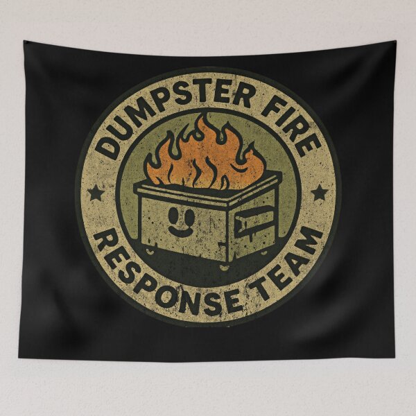 Item preview, Funny Dumpster Fire Response Team – Dirty Smiley Trash Bin Grunge  designed and sold by SkeletonsDanger.