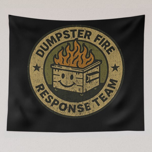 Item preview, Funny Dumpster Fire Response Team – Texture Dirty Grunge Smiley Bin  designed and sold by SkeletonsDanger.