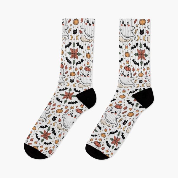 Item preview, Cute Ghost Halloween Pumpkin Floral Pattern designed and sold by graphicnew.