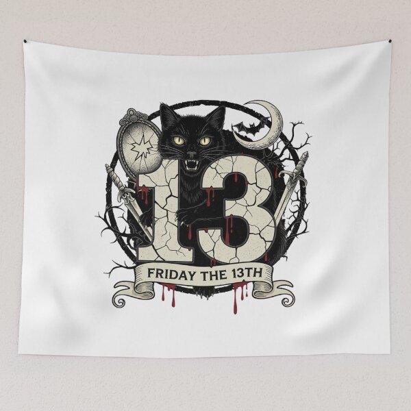 Item preview, Friday the 13th Black Cat: Spooky Feline Horror Graphic designed and sold by catlovers2025.