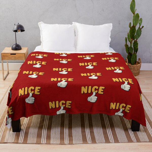 Item preview, NICE – Retro Cartoon Thumbs Up Graphic with Bright Yellow Text on Red Background designed and sold by PixelVibe782.