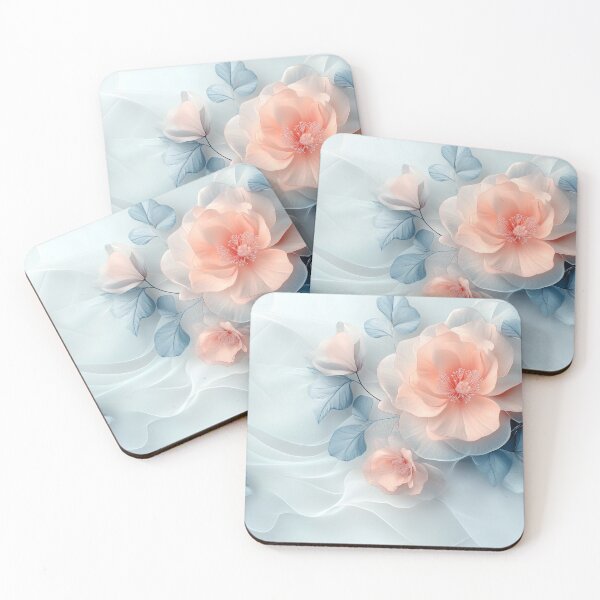 Item preview, Blush Pink Floral Elegance with Blue Leaves designed and sold by PaintbrushPlace.