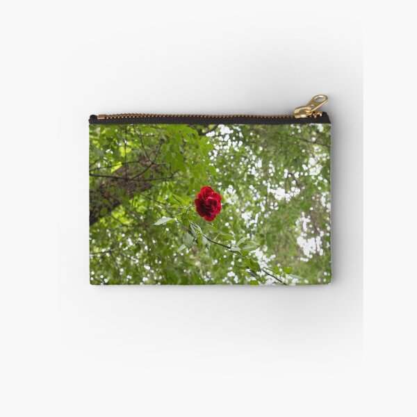 Item preview, Solitary Red Rose Against Green Treetop Leaves designed and sold by Georgia Mizuleva.